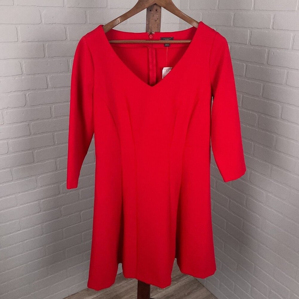 Ann Taylor Dress Women 10 Red Fit Flare Stretch‎ Classic Holiday Valentine NWT